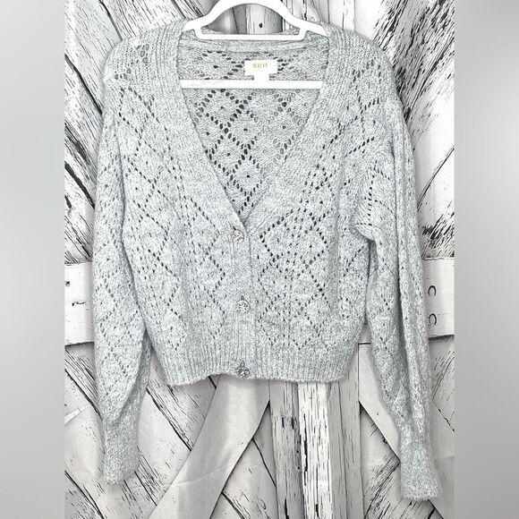 ANTHROPOLOGIE Maeve Pointe Le Cardigan Rhinestone Buttons Gray S - Picture 3 of 10